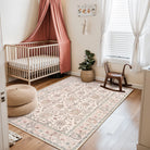 Aurelie Washable Vintage Boho Floral Pink Rug Area Rugs Lahome 4' x 6'