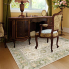 Aurelie Washable Vintage Boho Floral Green Rug Area Rugs Lahome 4' x 6'