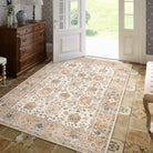 Aurelie Washable Vintage Boho Floral Orange Rug Area Rugs Lahome