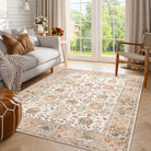 Aurelie Washable Vintage Boho Floral Orange Rug Area Rugs Lahome 4' x 6'
