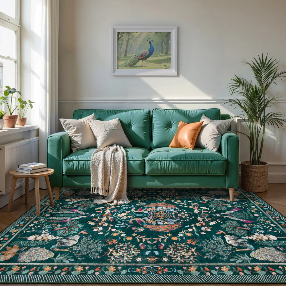 Avine Washable Bohemian Botanical Animals Green Rug Rugs Lahome