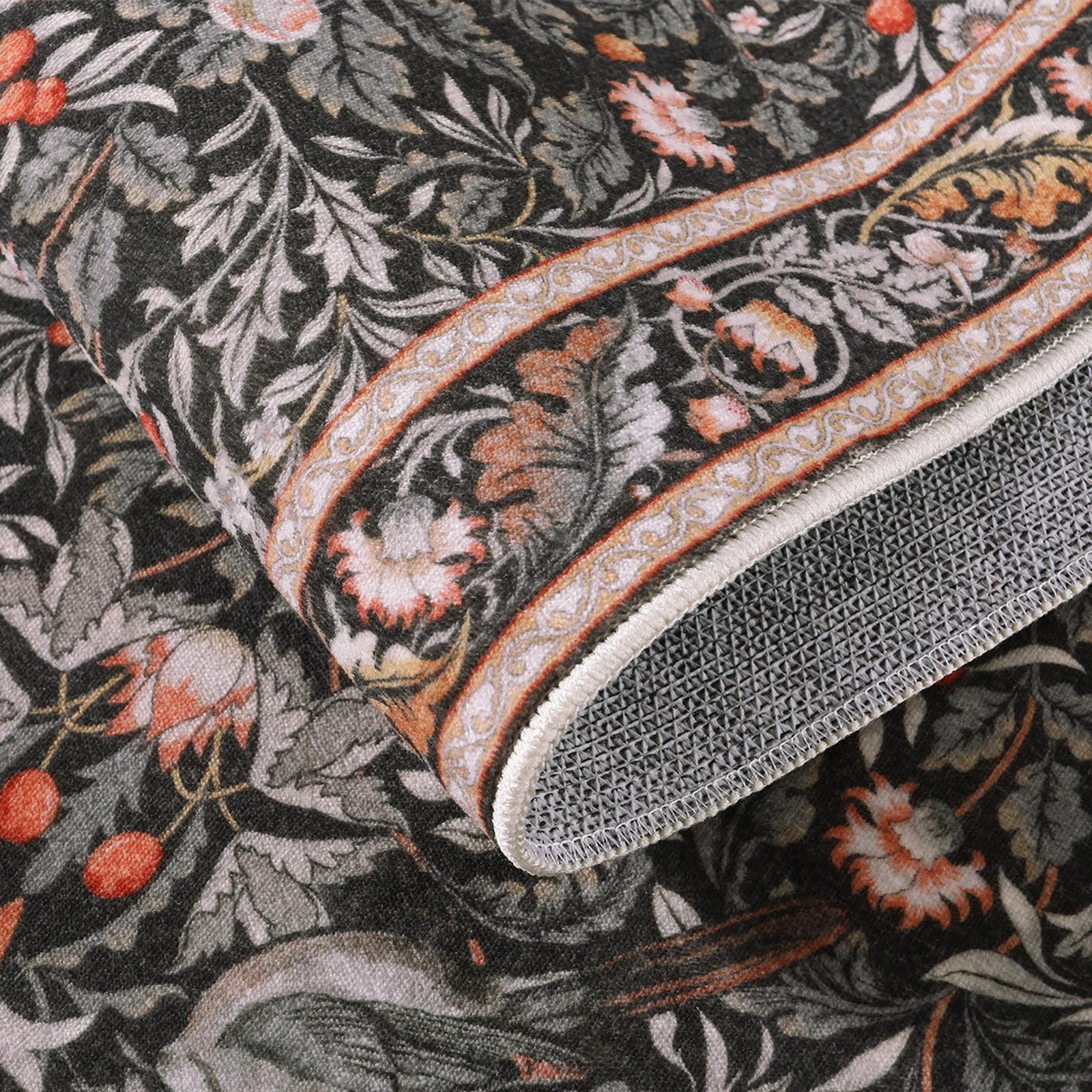Marcel Washable Vintage Floral Bird Taupe Rug Area Rugs Lahome