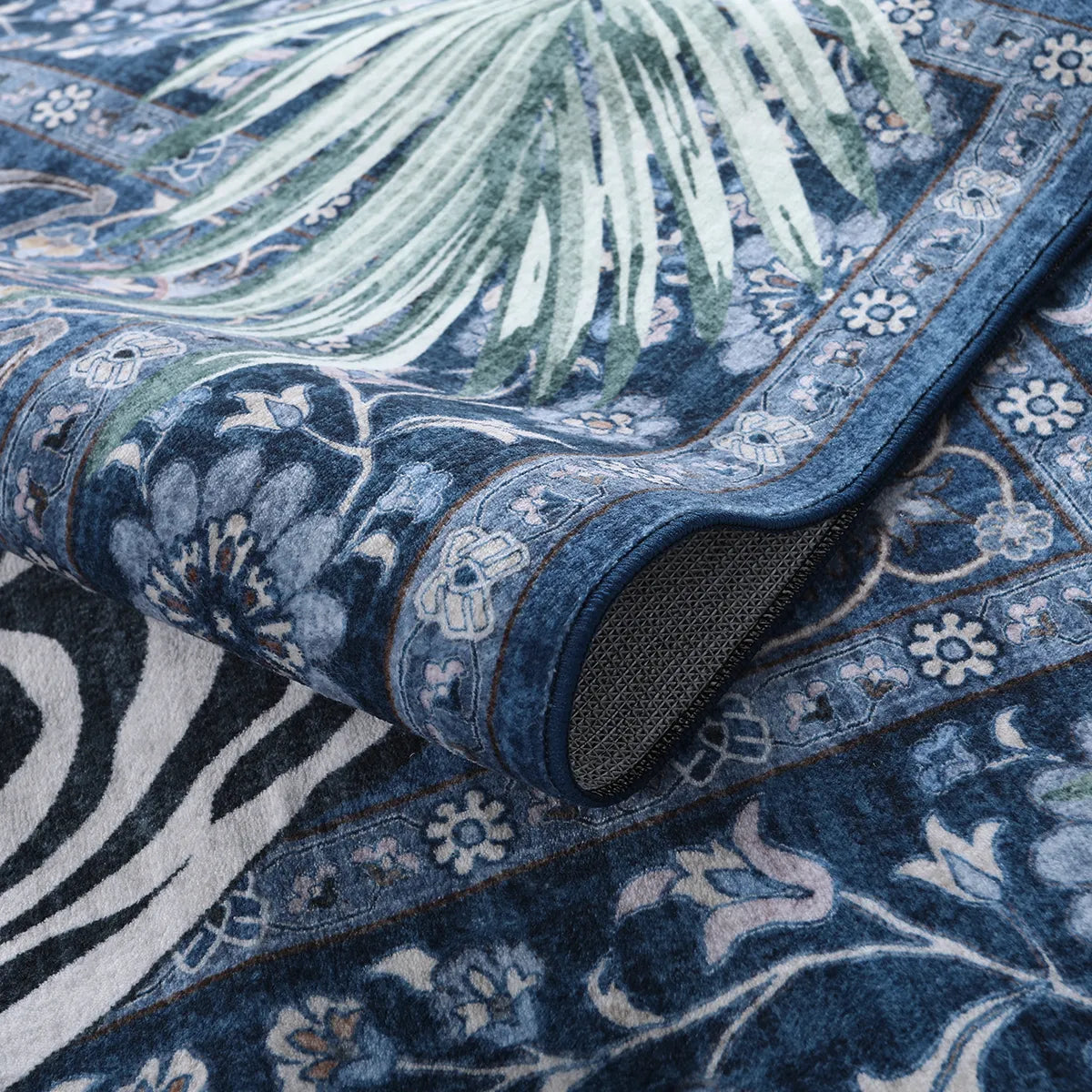 Rava Washable Wild Tiger Blue Rug Area Rugs Lahome