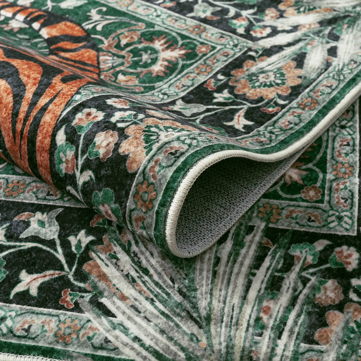 Rava Washable Wild Tiger Green Rug Area Rugs Lahome