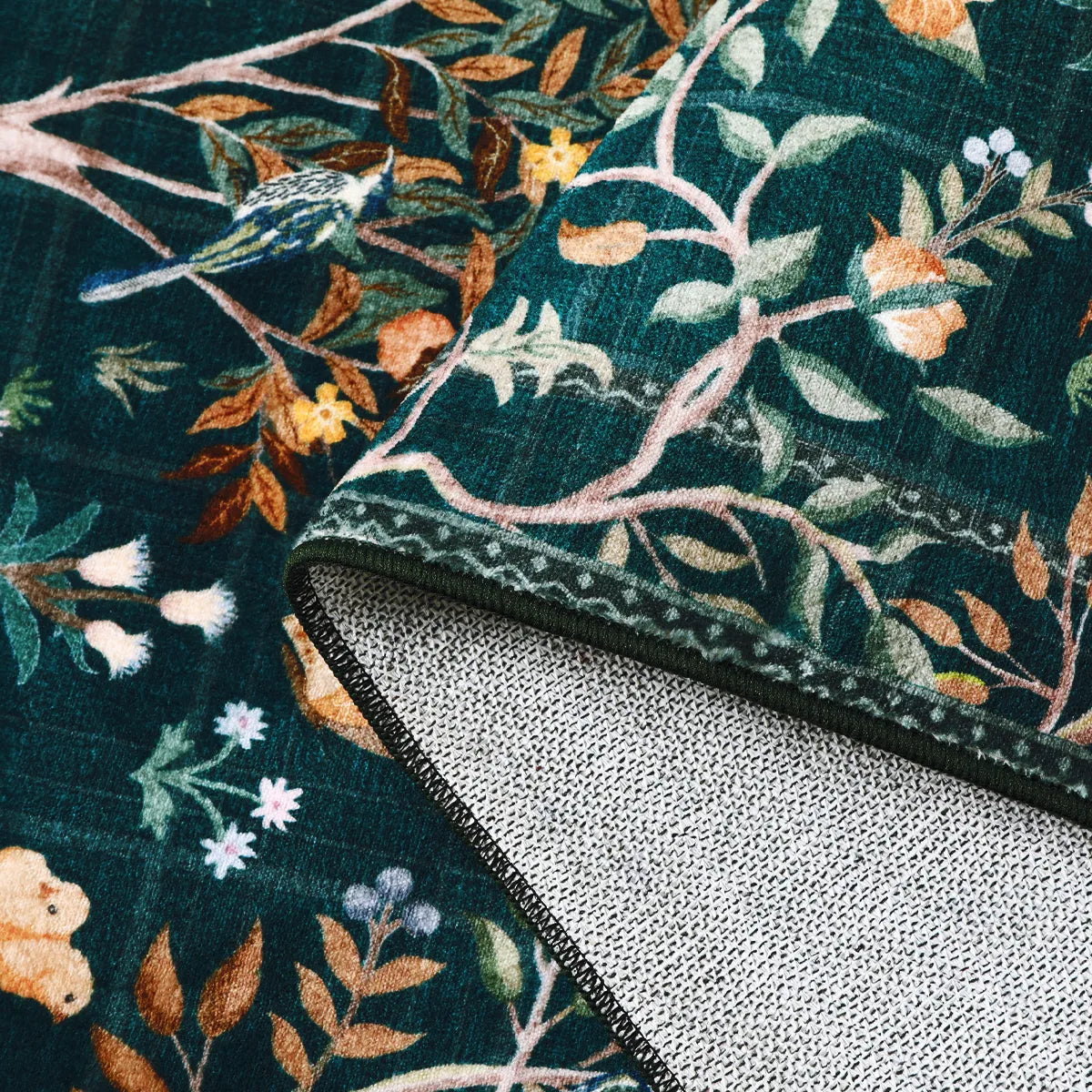 Elowen Washable Boho Forest Botanical Dark Green Rug Rugs Lahome