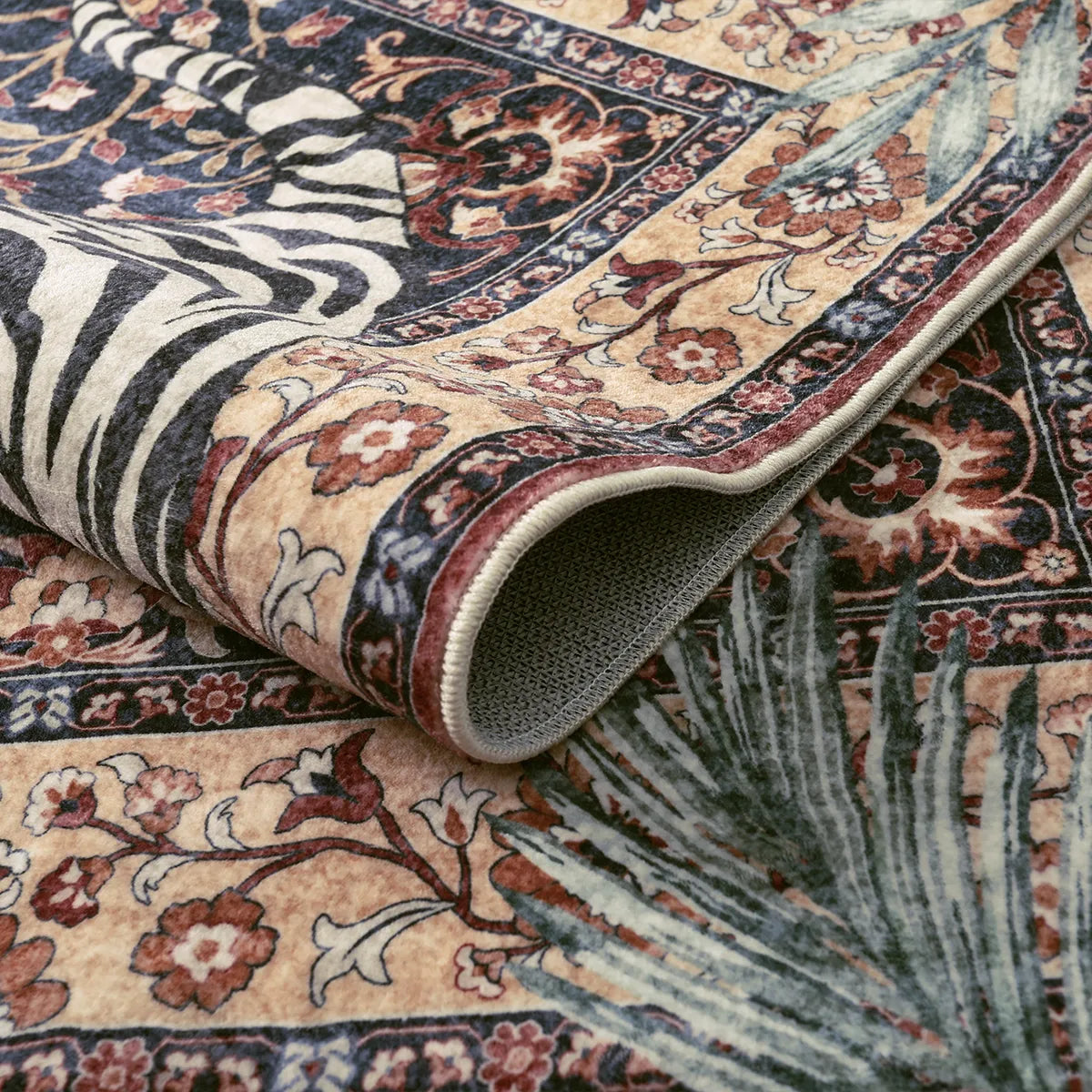 Rava Washable Wild Tiger Brown Rug Area Rugs Lahome