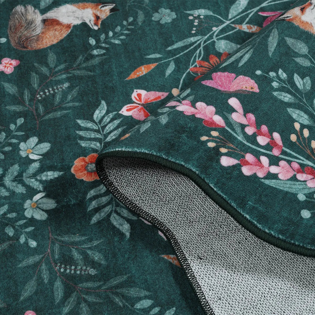 Elysia Washable Maximalist Unicorn Garden Dark Green Rug Area Rugs Lahome
