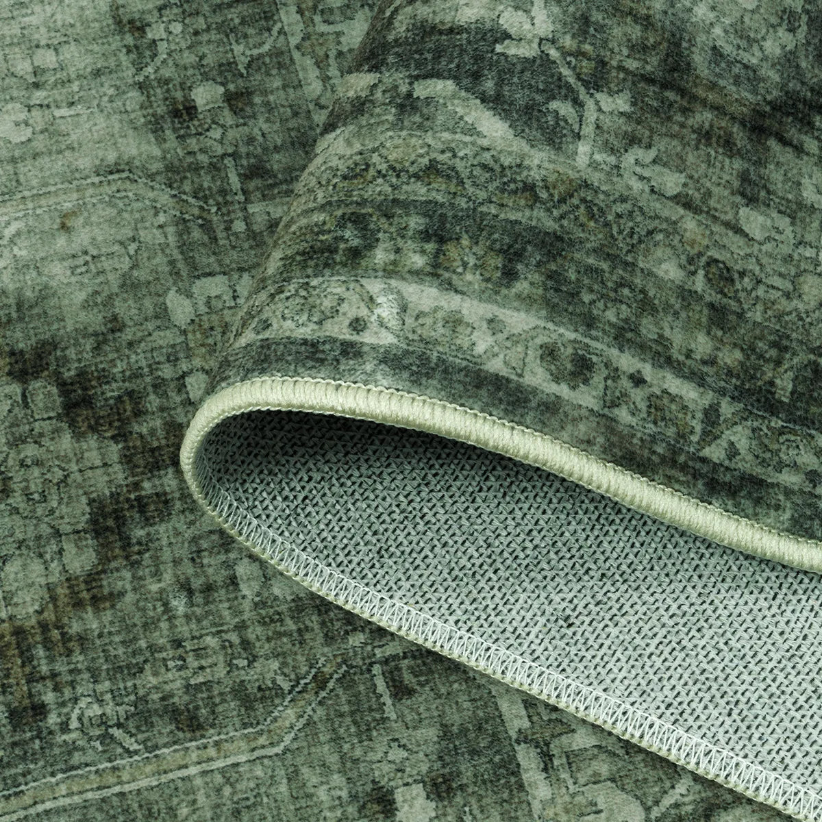 Velora Washable Vintage Dark Green Rug Area Rugs Lahome