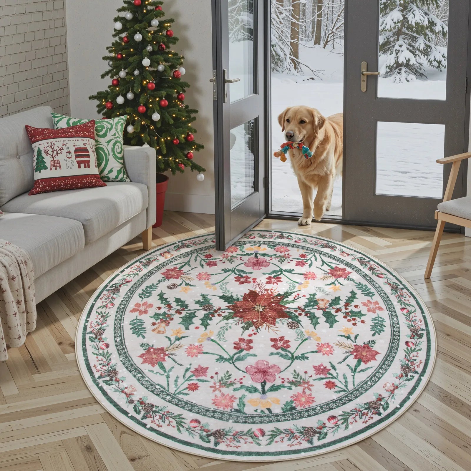 Sylvie Christmas Washable Boho Modern Parisian Garden Floral Ivory Rug Area Rugs Lahome