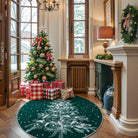 Christmas Washable Tree and Snowflake Green Rug Area Rugs Lahome 4' Round