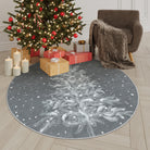Christmas Washable Tree and Snowflake Grey Rug Area Rugs Lahome 4' Round