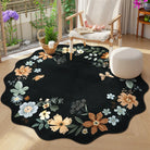 Flore Washable Boho Modern Parisian Floral Black Rug Area Rugs Lahome 4' Round