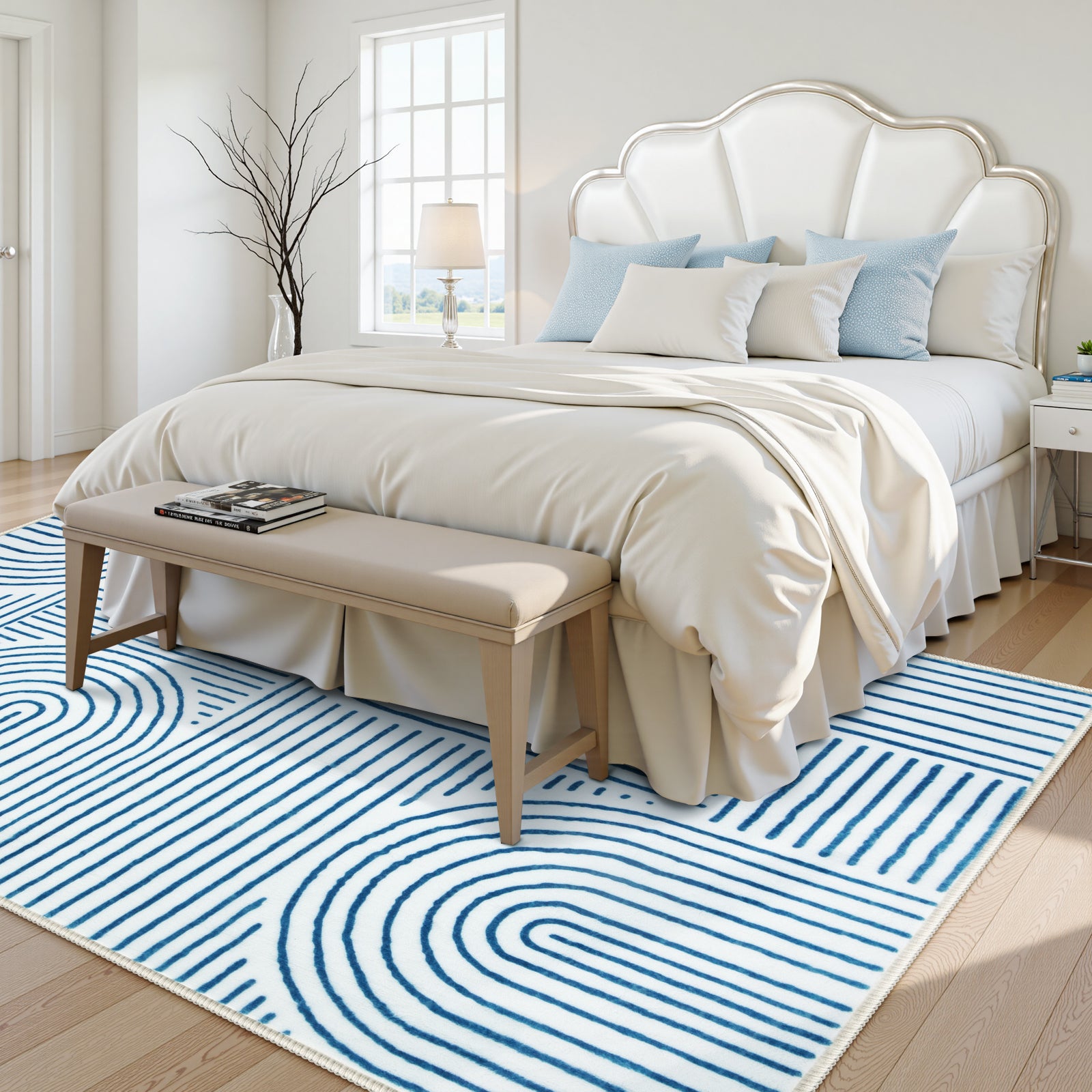 Washable Blue/White Rainbow Stripe Rug | Darrell Abstract Style