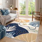 Kiki Washable Modern Botanical Leaf Blue/Yellow Rug Area Rugs Lahome 4' x 6'