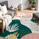 Kiki Washable Modern Botanical Leaf Green Pink Rug Area Rugs Lahome 4' x 6'