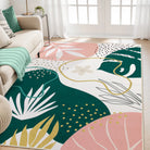 Kiki Washable Modern Botanical Leaf Green Pink Rug Area Rugs Lahome