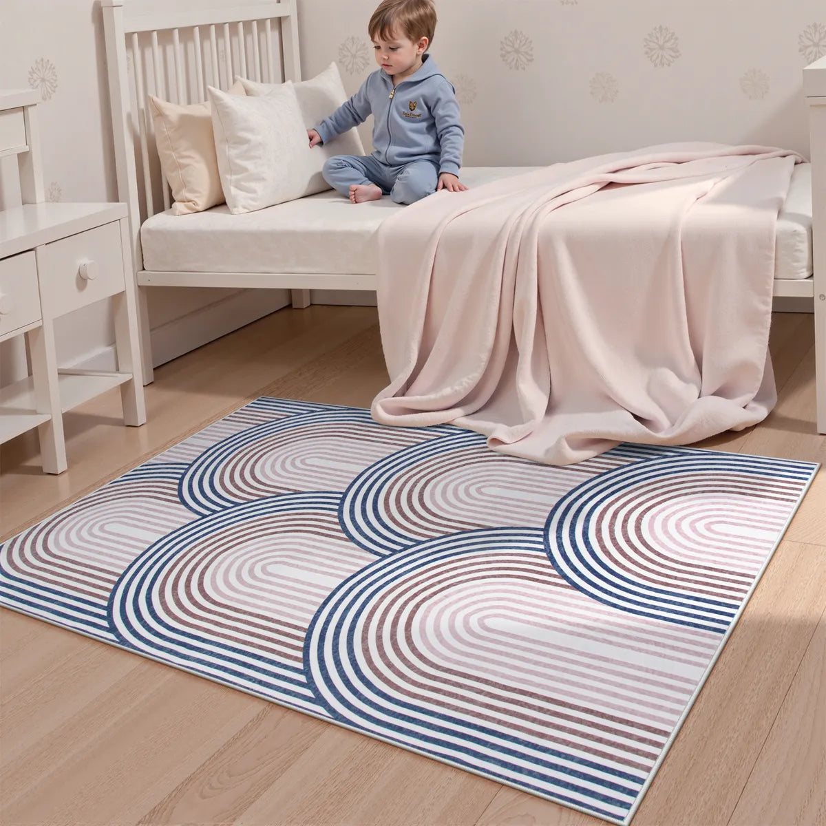Namia Washable Modern Arch Stripe Blue/Pink Rug Rugs Lahome 4' x 6'