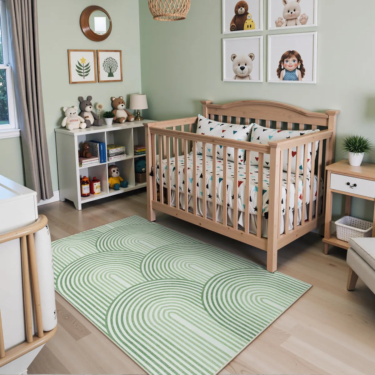 Namia Washable Modern Arch Stripe Green Rug Rugs Lahome