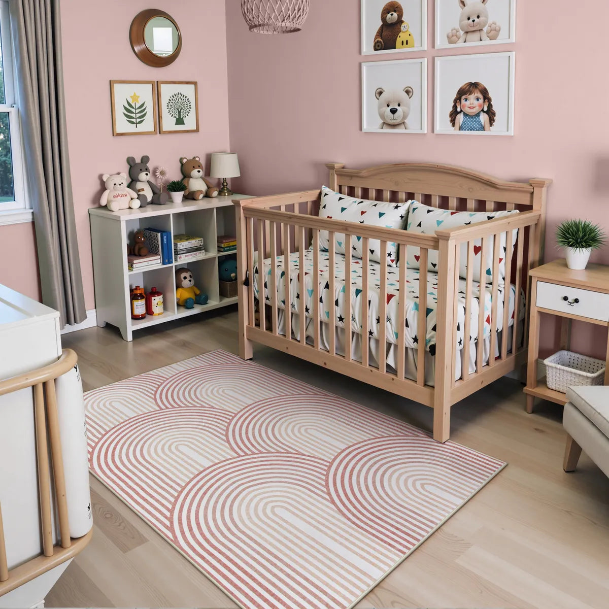 Namia Washable Modern Arch Stripe Pink Rug Rugs Lahome