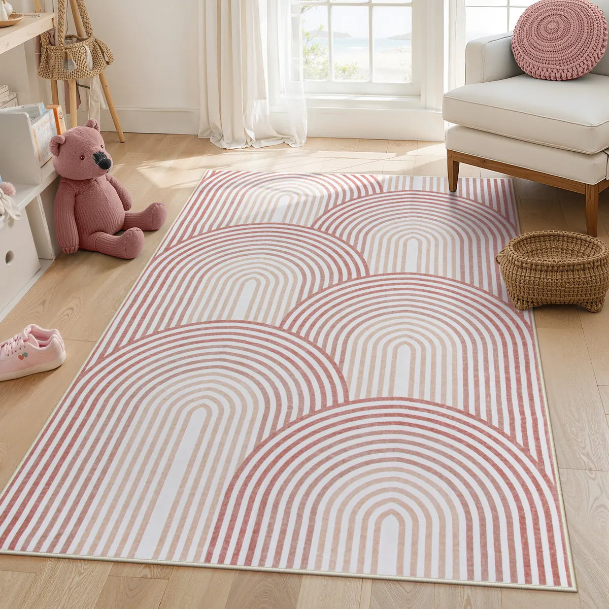 Namia Washable Modern Arch Stripe Pink Rug Rugs Lahome 4' x 6'
