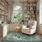 Reine Washable Bohemian Floral Medallion Dark Teal Blue Rug Clearance Rugs Lahome