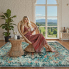 Reine Washable Bohemian Floral Medallion Dark Teal Blue Rug Clearance Rugs Lahome