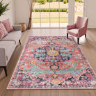 Reine Washable Bohemian Floral Medallion Red Rug Clearance Rugs Lahome 4' x 6'