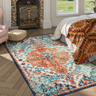 Reine Washable Bohemian Floral Medallion Orange Rug Clearance Rugs Lahome