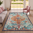 Reine Washable Bohemian Floral Medallion Orange Rug Clearance Rugs Lahome 4' x 6'