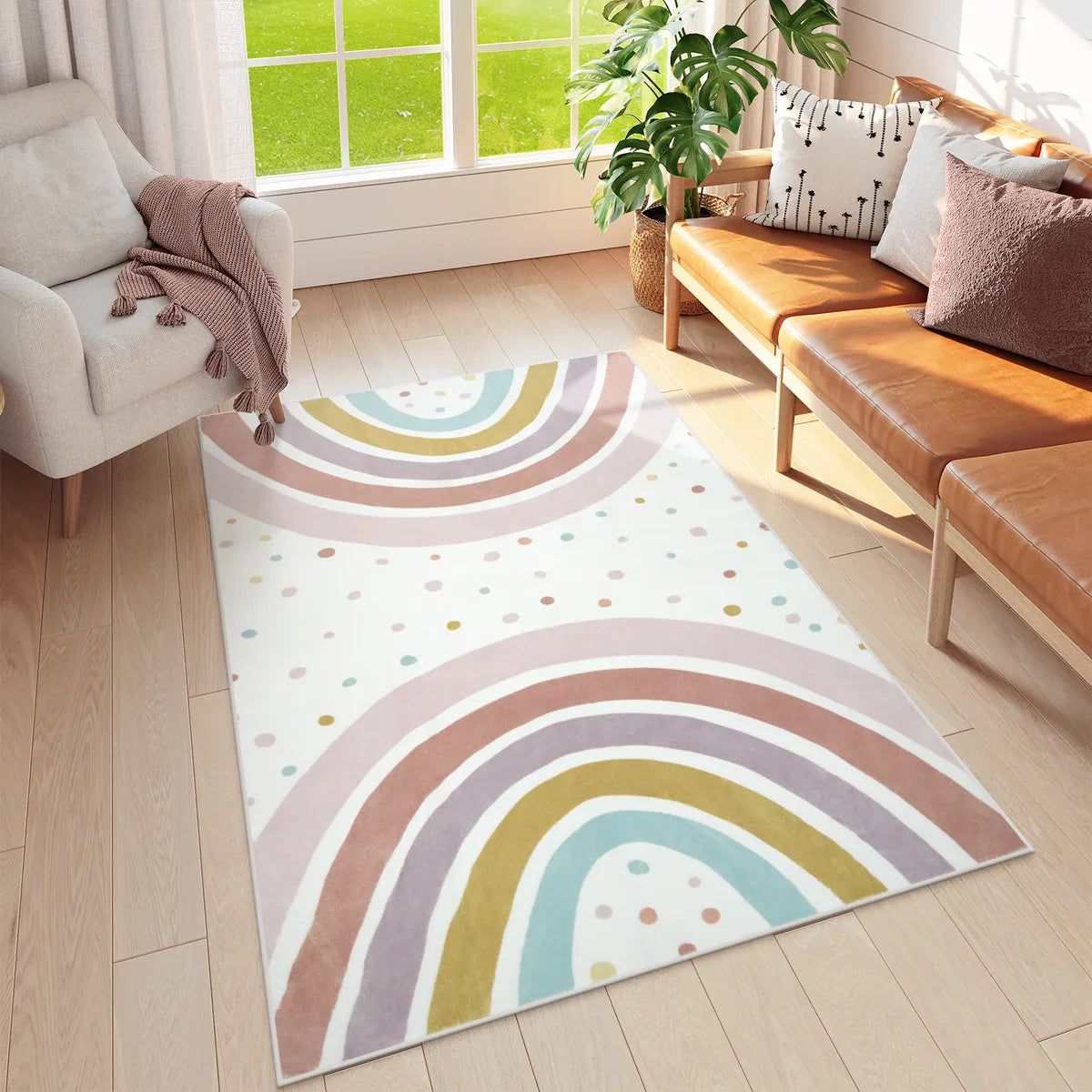 Tipou Washable Rainbow Morandi Kids Rug Area Rugs Lahome 4' x 6'