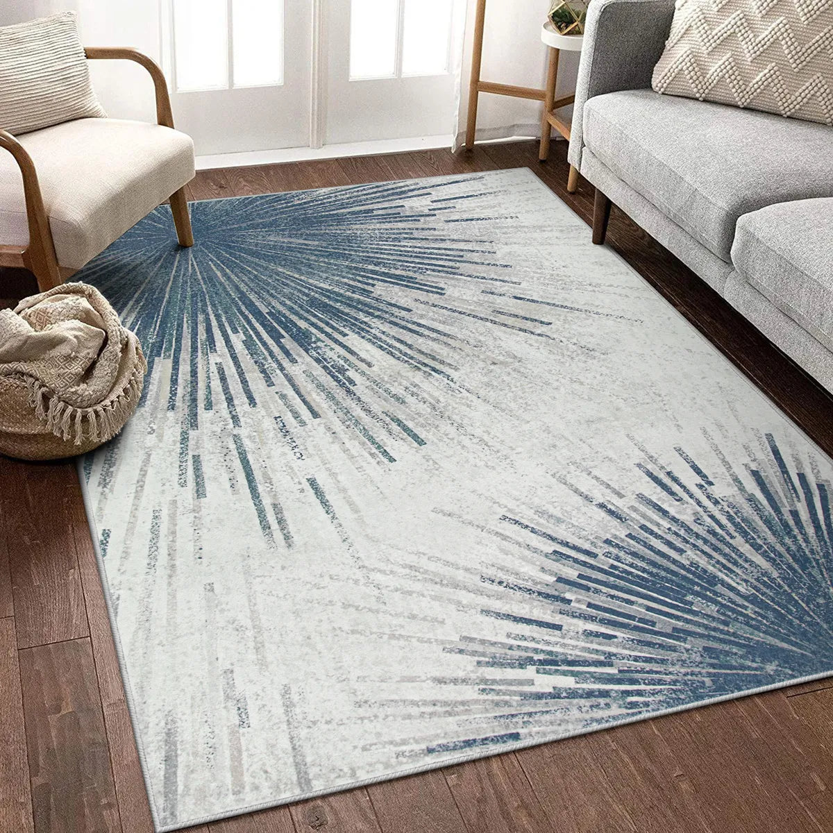 Lahome Modern Abstract Firework Blue Gray 4x6 Area Rug