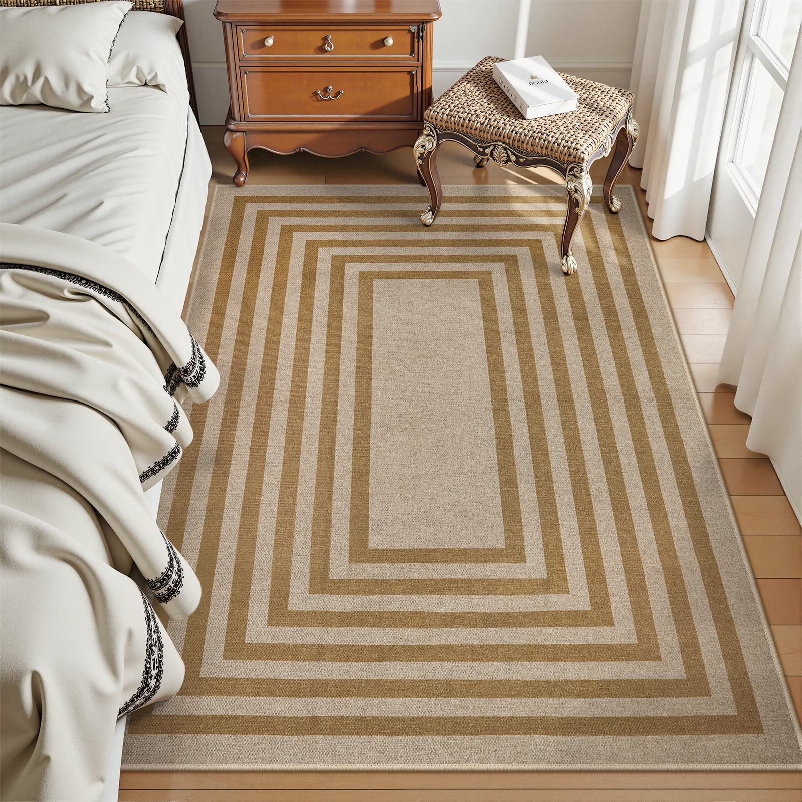 SUNDEREY Moroccan Geometric Area Rug, Washable Bedroom Rug,Easy Jute Indoor Outdoor Carpet, Farmhouse Checkered Non Slip Black Carpet for Office Couch Entrance Kitchen Walmart Walmart 4'x6' Nature/Beige