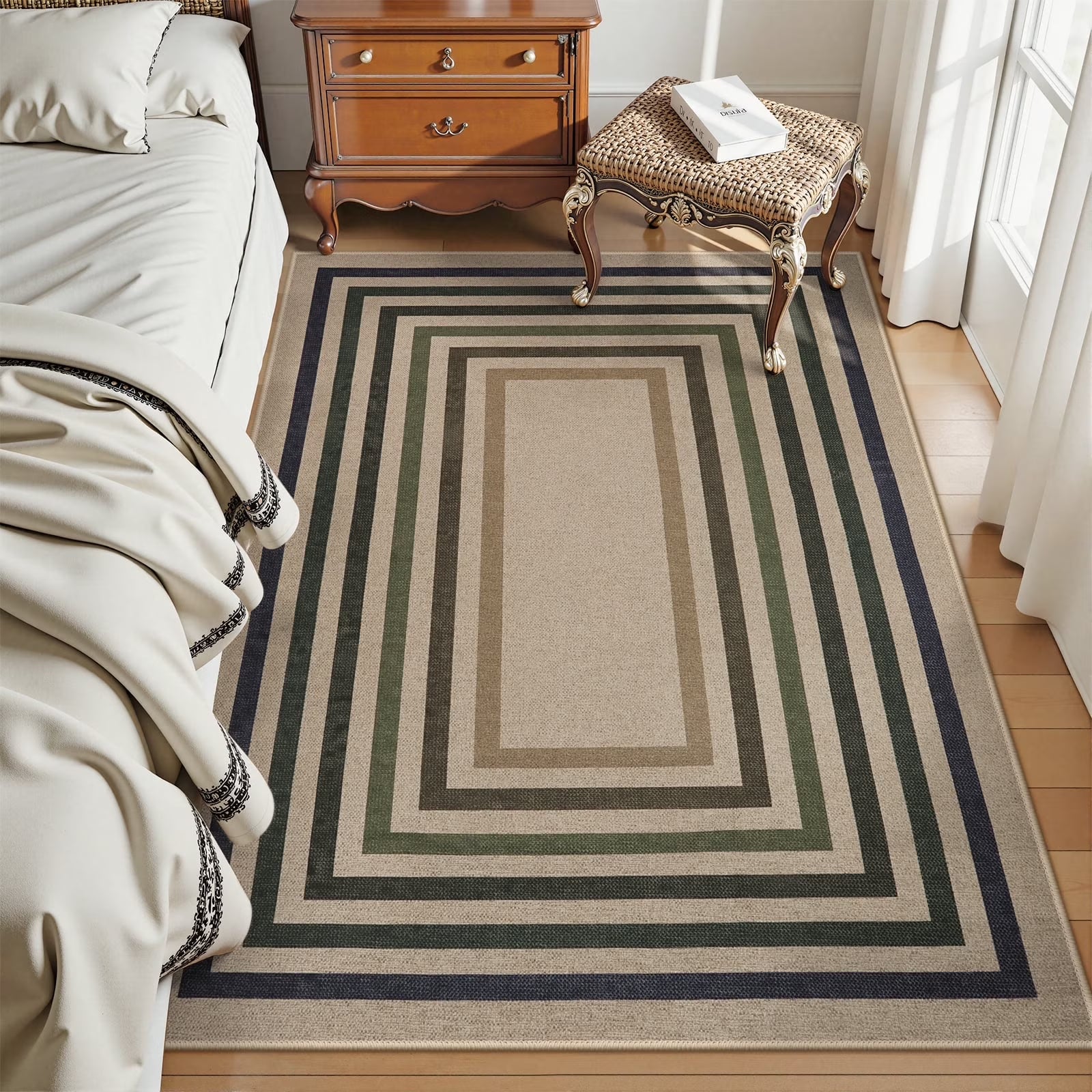 SUNDEREY Moroccan Geometric Area Rug, Washable Bedroom Rug,Easy Jute Indoor Outdoor Carpet, Farmhouse Checkered Non Slip Black Carpet for Office Couch Entrance Kitchen Walmart Walmart 4'x6' Nature/Colorful