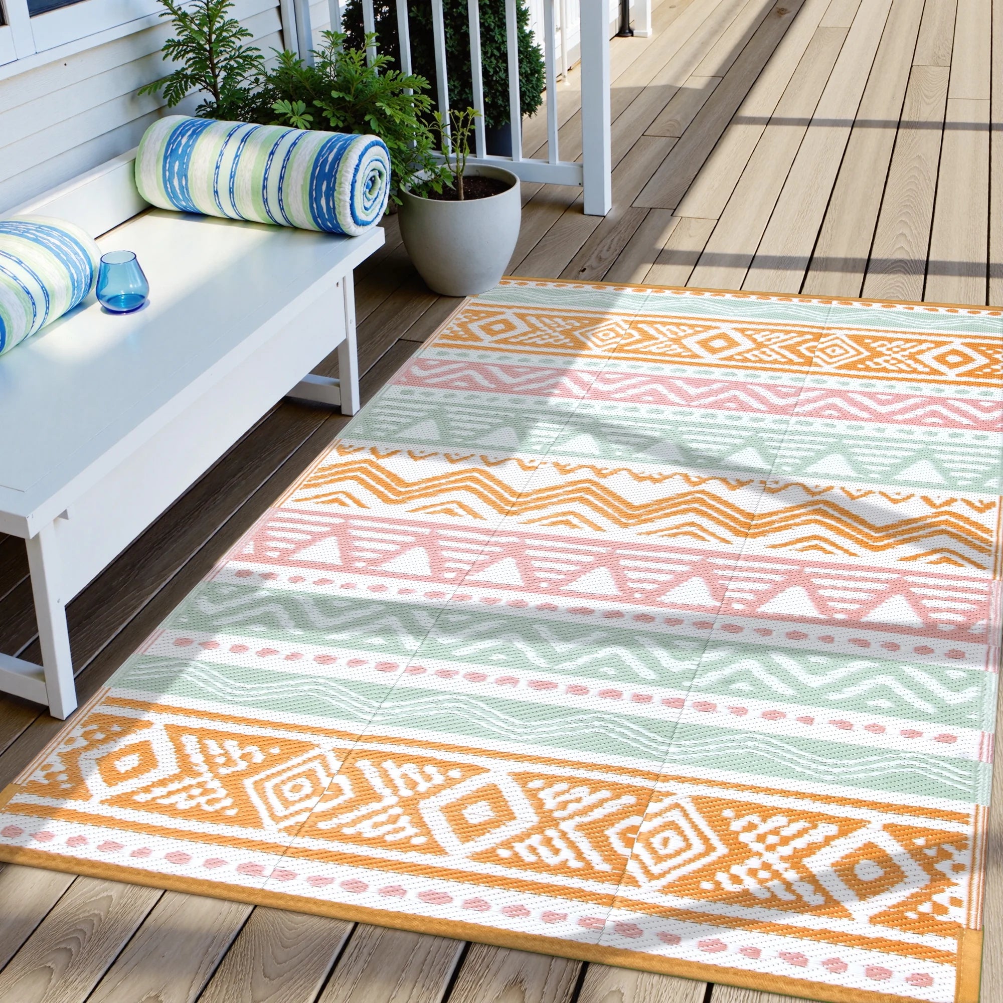 Moynesa Outdoor Rug Waterproof, Lightweight Plastic Straw Rug for Camping RV, Reversible Outside Carpet for Patio Deck Porch Balcony Picnic Tent Walmart Walmart 4' x 6' Moynesa-Pink/Orange
