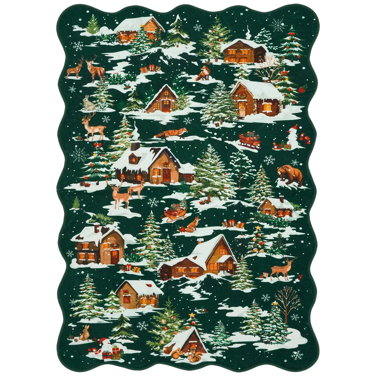 Gabriel Christmas Washable Cottage Lights Forest Animals Green Rug Area Rugs Lahome