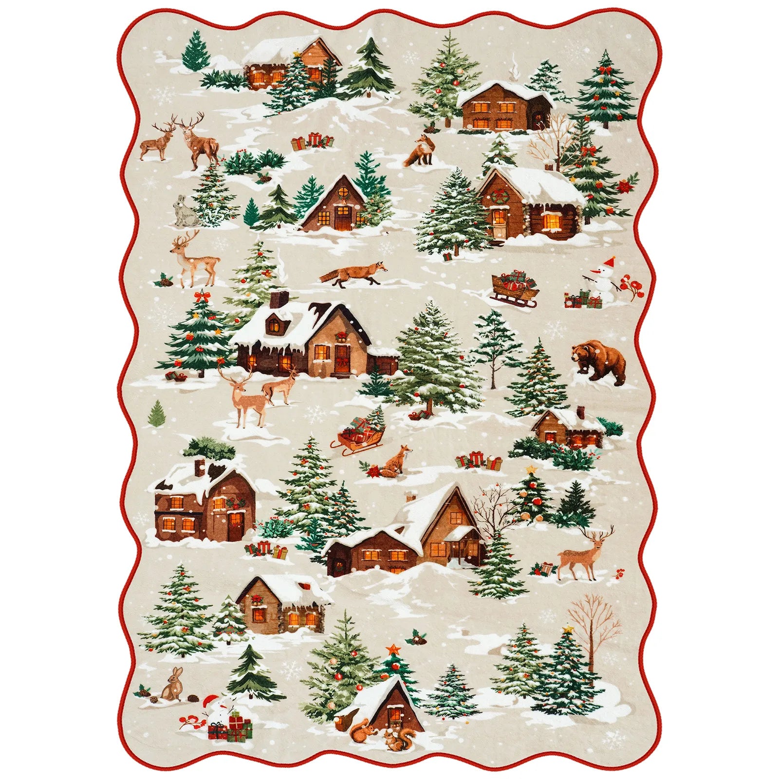 Gabriel Christmas Washable Cottage Lights Forest Animals Beige Rug Area Rugs Lahome