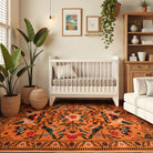 Rosalie Washable Boho Birdsong Floral Garden Orange Rug Area Rugs Lahome