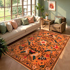Rosalie Washable Boho Birdsong Floral Garden Orange Rug Area Rugs Lahome 5' x 7'