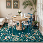 Solene Washable Modern Blooming Floral Garden Blue Rug Area Rugs Lahome 5' x 7'