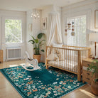 Solene Washable Modern Blooming Floral Garden Blue Rug Area Rugs Lahome