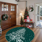 Christmas Washable Tree and Snowflake Green Rug Area Rugs Lahome 5' Round