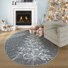 Christmas Washable Tree and Snowflake Grey Rug Area Rugs Lahome 5' Round