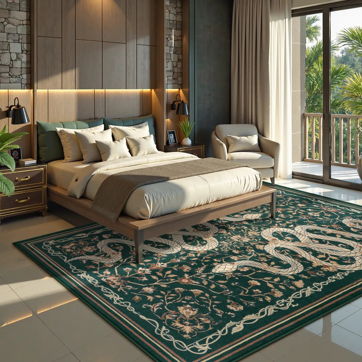 Serpente Washable Mystical Snake Green Rug Area Rugs Lahome 5' x 7'