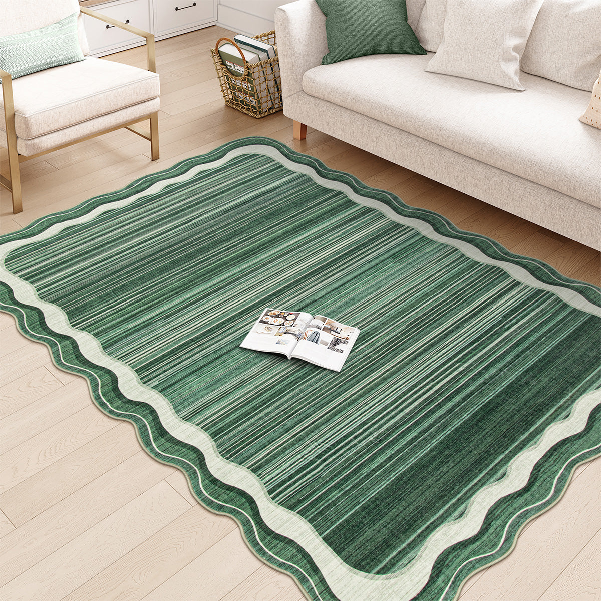Washable Green Scalloped Rug | Estelle Modern Style - Lahome