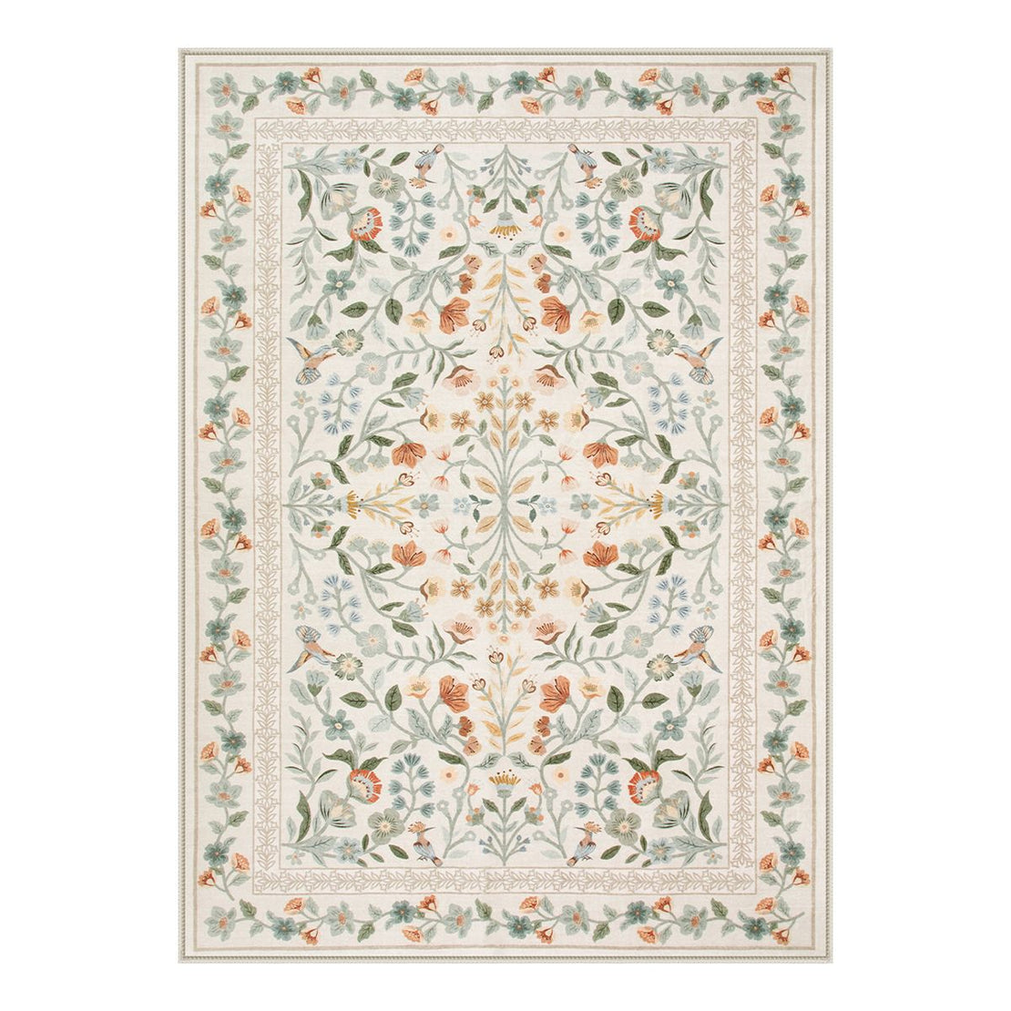 Washable Beige Vintage Floral Area Rug | Celeste Classic Style - Lahome