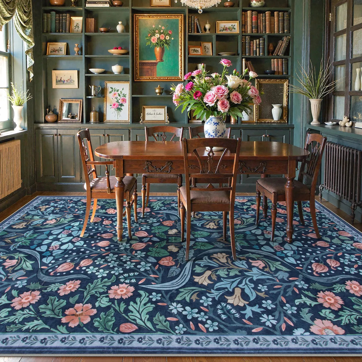 Claude Washable Maximalism Vibrant Floral Blue Rug Area Rugs Lahome