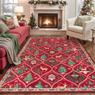 Glace Christmas Washable Tree and Reindeer Red Rug Area Rugs Lahome