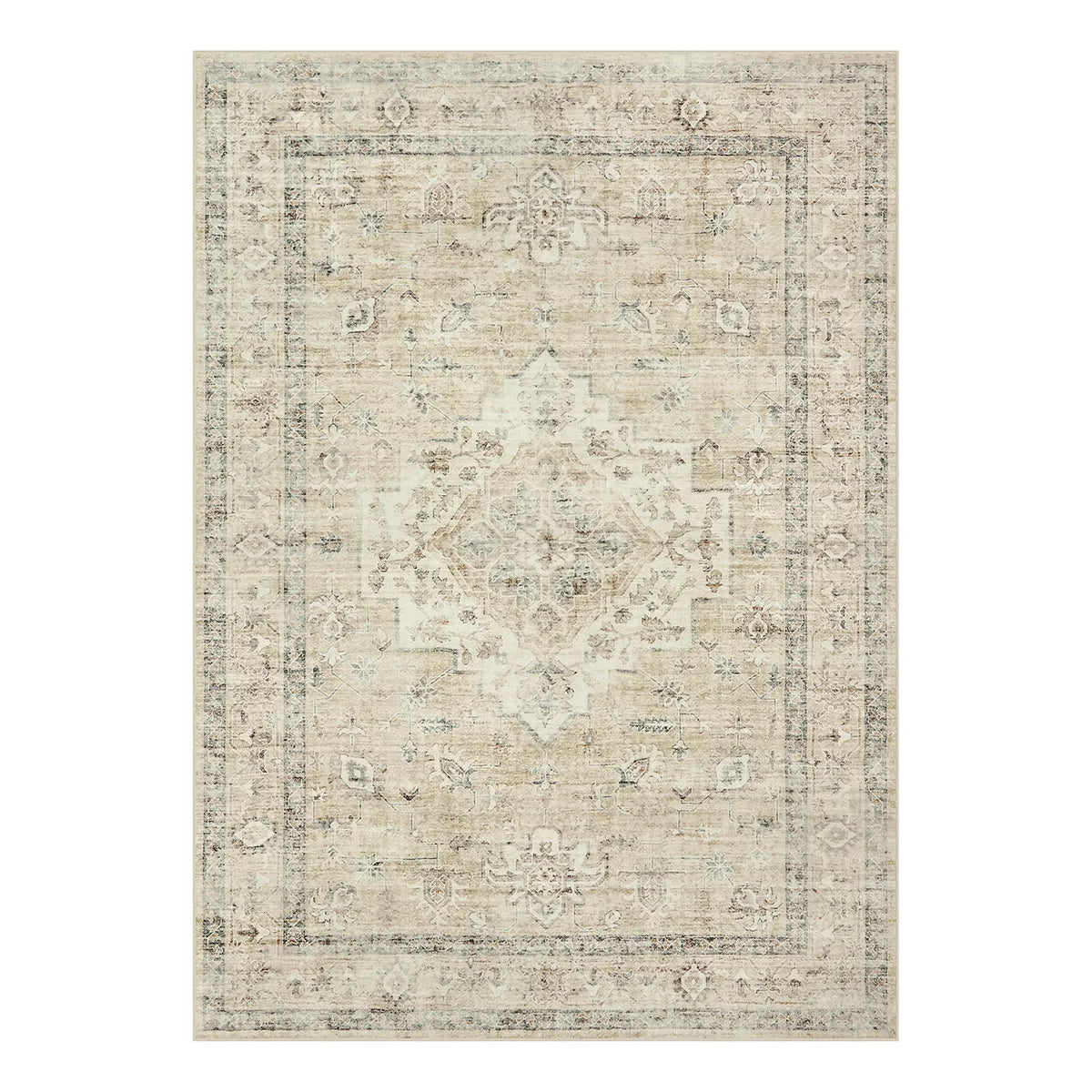 Alene Washable Vintage Medallion Floral Beige Rug Area Rugs Lahome