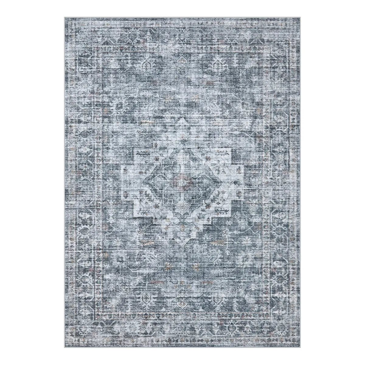 Alene Washable Vintage Medallion Floral Dark Grey Rug Area Rugs Lahome