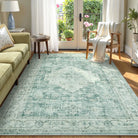 Alene Washable Vintage Medallion Floral Green Rug Area Rugs Lahome 5' x 7'
